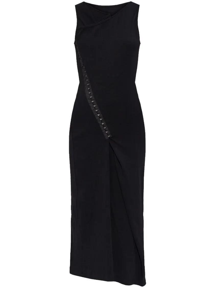 Thumbnail - MM6 Maison Margiela - Mid-Length Black Fine Ribbed Dress - Größe M - schwarz