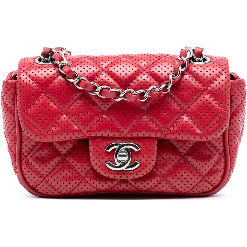 Chanel Schultertasche Mini Perforated Lambskin Punch Flap rot