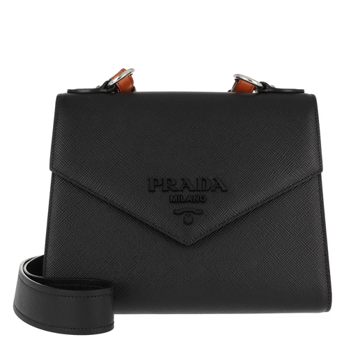 Prada Prada Monochrome Saffiano Leather Bag Black/Papaya Crossbodytas