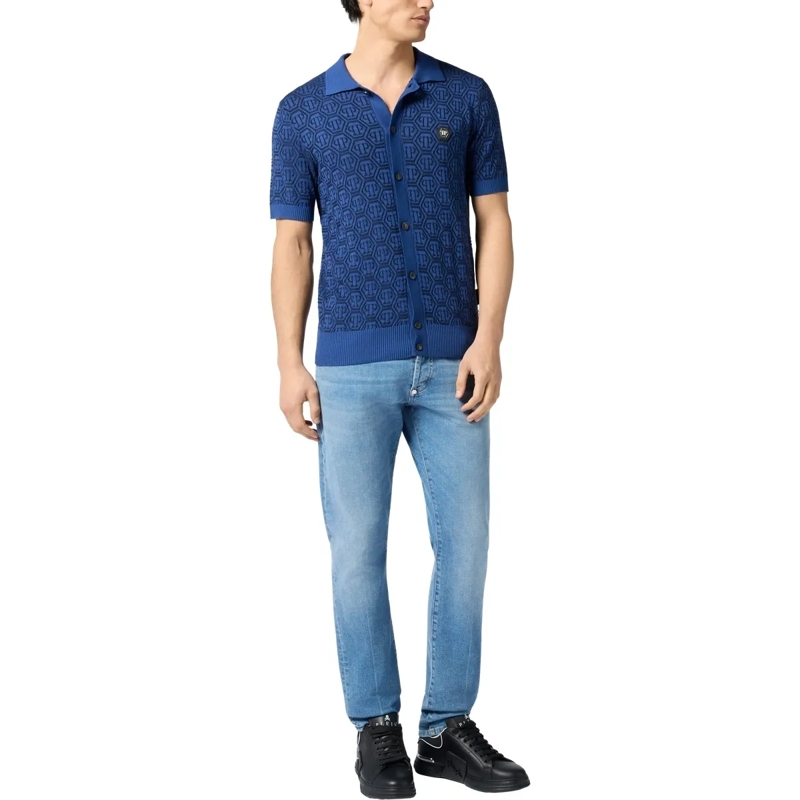 Philipp Plein Top Buttoned-Up Polo Shirt Jacquard Monogram schwarz(Image 4)