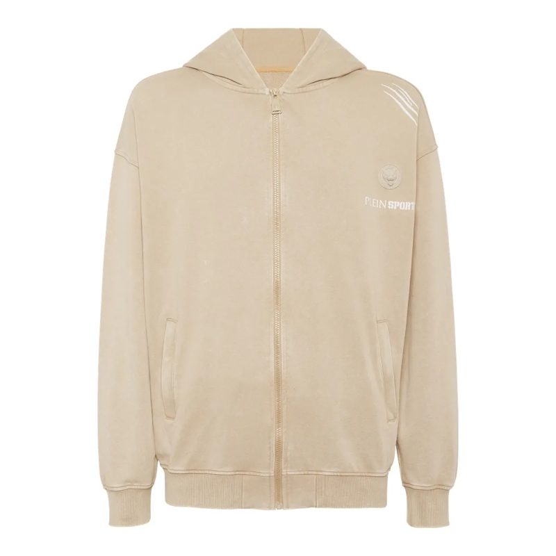 Plein Sport Top Kapuzen-Sweatjacket beige