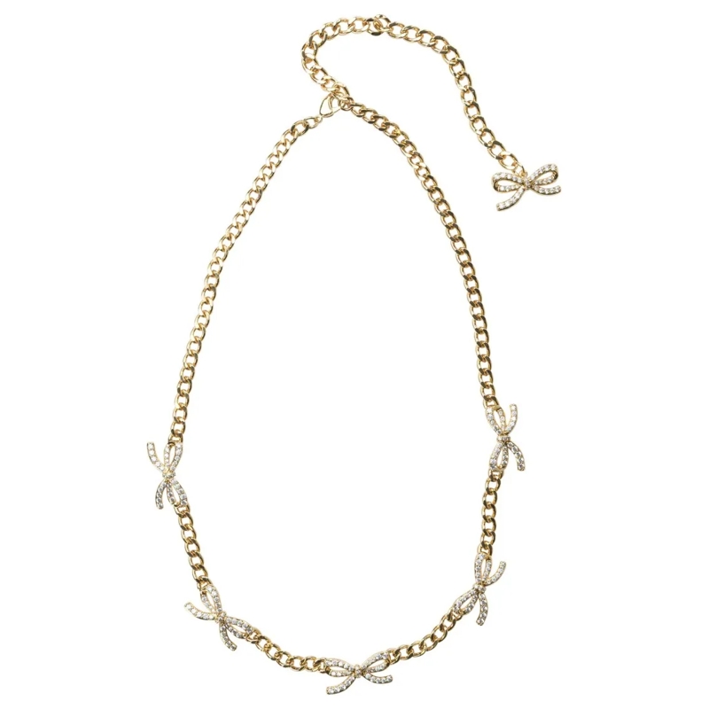 Self Portrait Mittellange Halskette Necklace With Bows With Crystals Gold