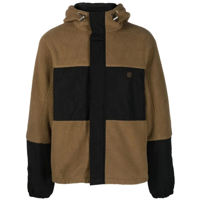 Maison Kitsune  Khaki And Black Panelled Casual Jacket Black