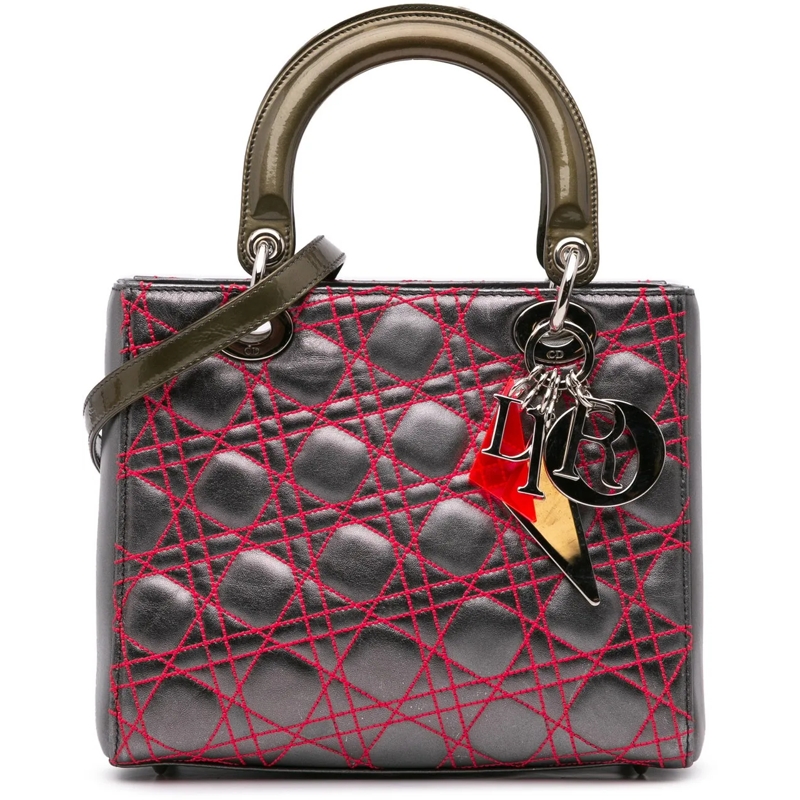 Christian Dior Schultertasche Anselm Reyle Medium Metallic Lambskin Cannage Lady grau