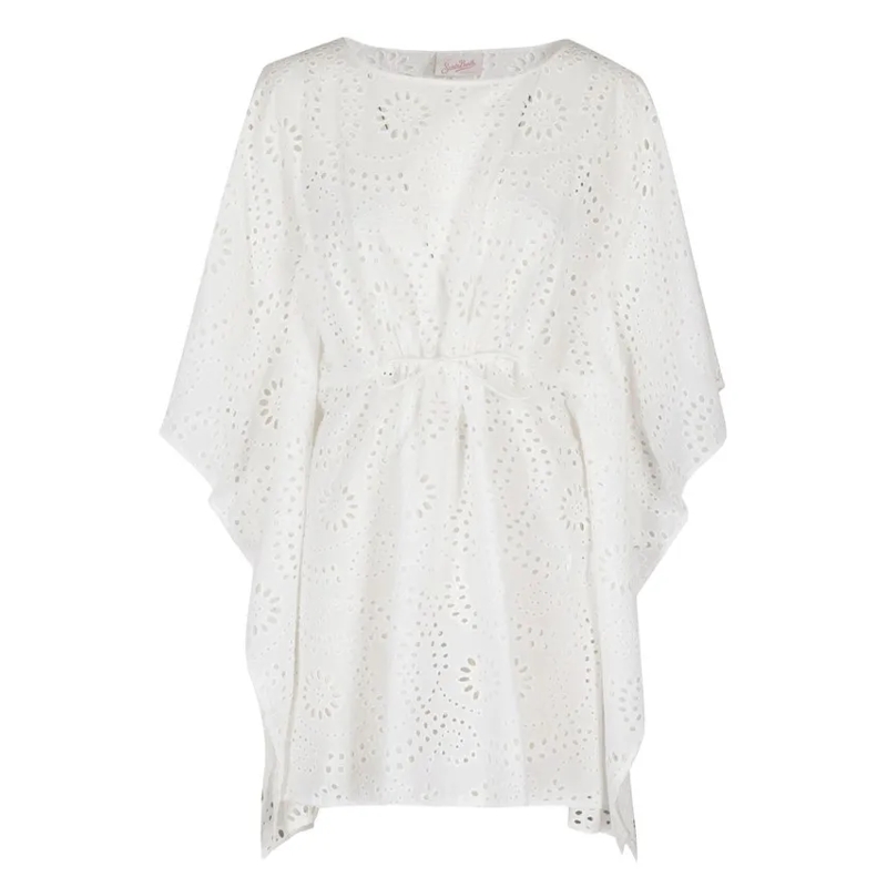 Mc2 Saint Barth Blouse Floral Cut-Out White Cotton Caftan White
