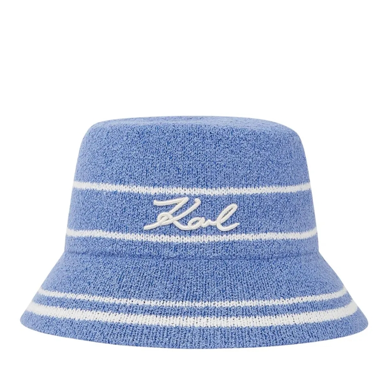 Karl Lagerfeld Mütze Gestrickter Signature-Bucket Hat Hut blau