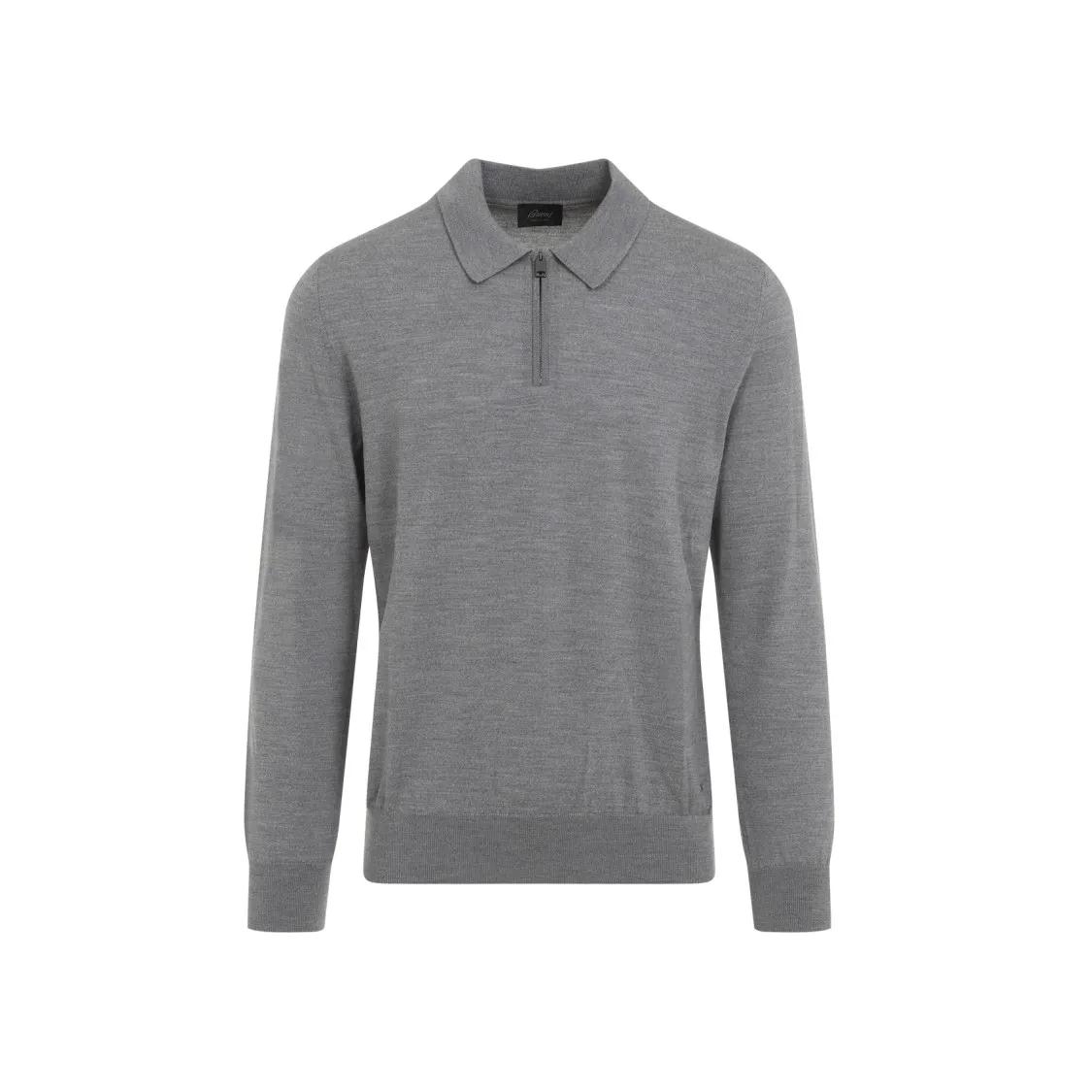 Brioni - Long Sleeves Zip Polo - Größe 50 - grau