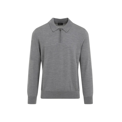 Brioni Long Sleeves Zip Polo Grey Polo shirt