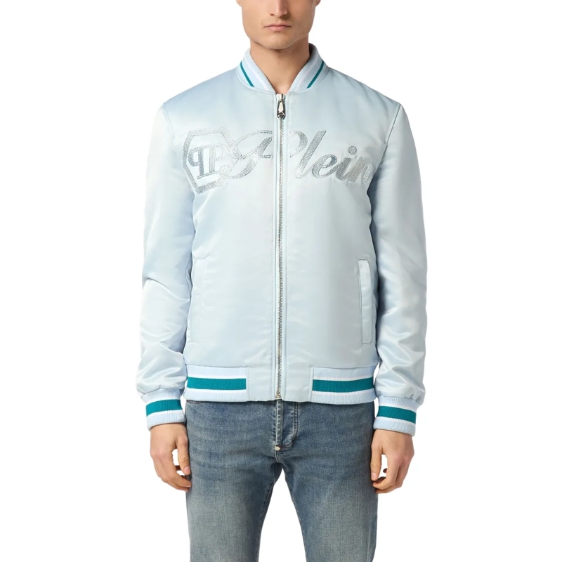 Philipp Plein Bomberjacke Bomberjacke Mit Schmucksteinen hell-blau(Image 3)