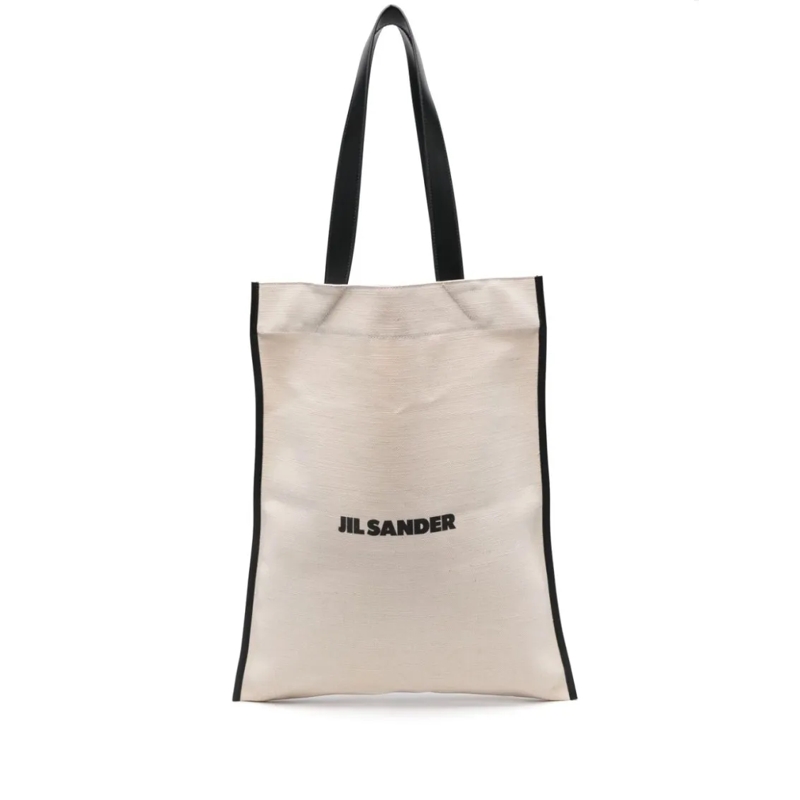 Jil Sander Fourre-tout Ivory White Canvas Tote Bag With Leather Trim And  Neutrals