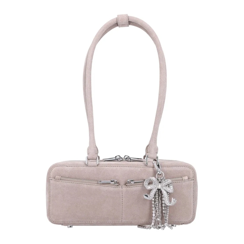 Self Portrait Schultertasche Baguette Shoulder Bag With Charm Grey