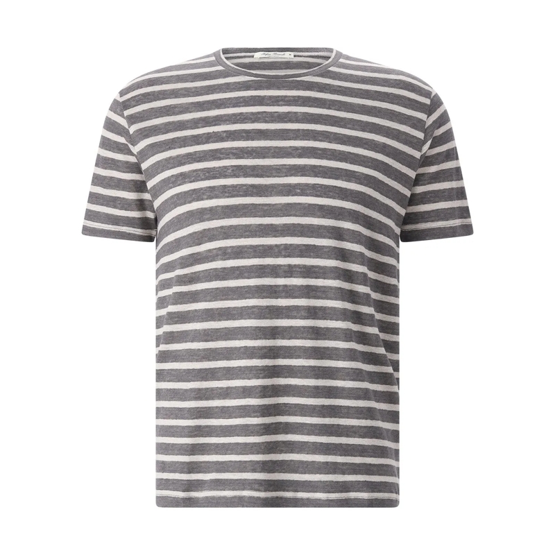 Stefan Brandt T-shirt Gestreiftes T-Shirt Enno aus Leinen grau