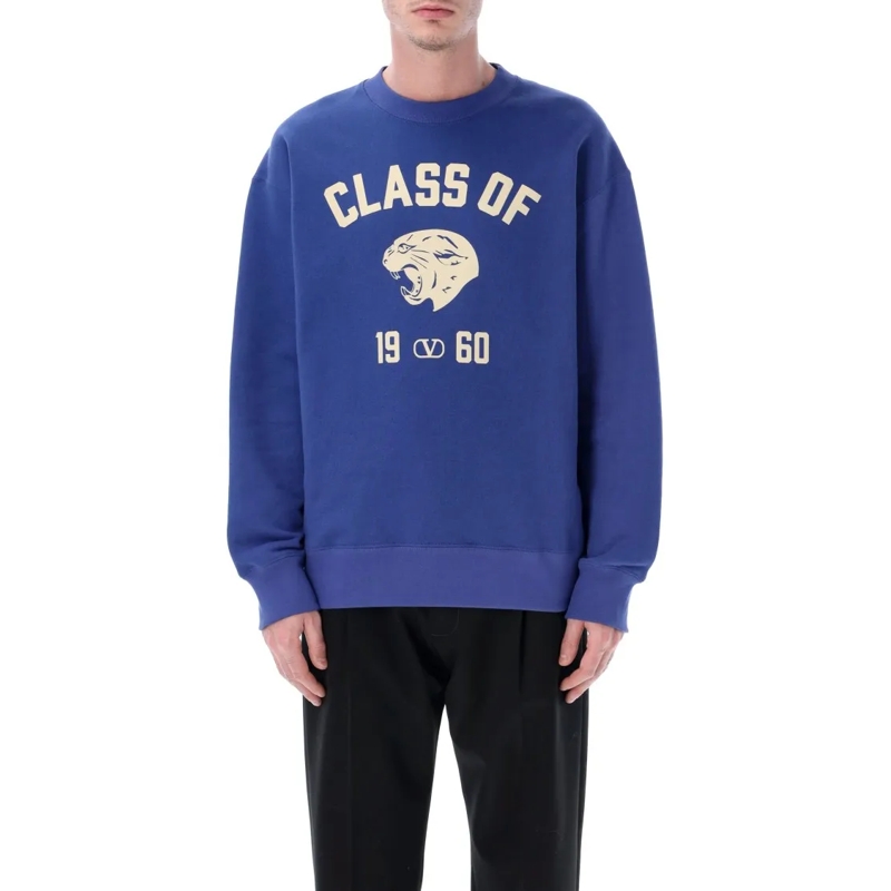 Valentino Garavani  Panther Print Cotton Jersey Sweatshirt Blue