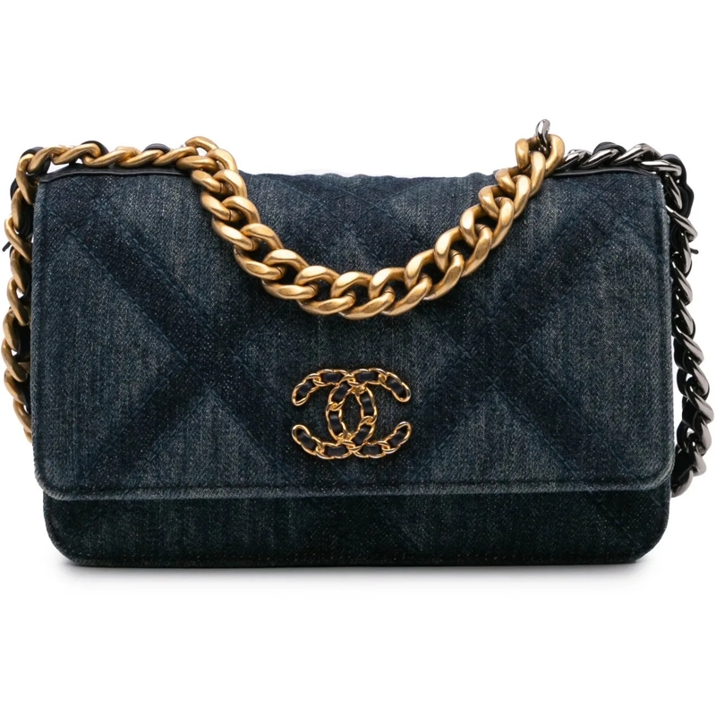 Chanel Fourre-tout Denim 19 Flap Wallet On Chain blau