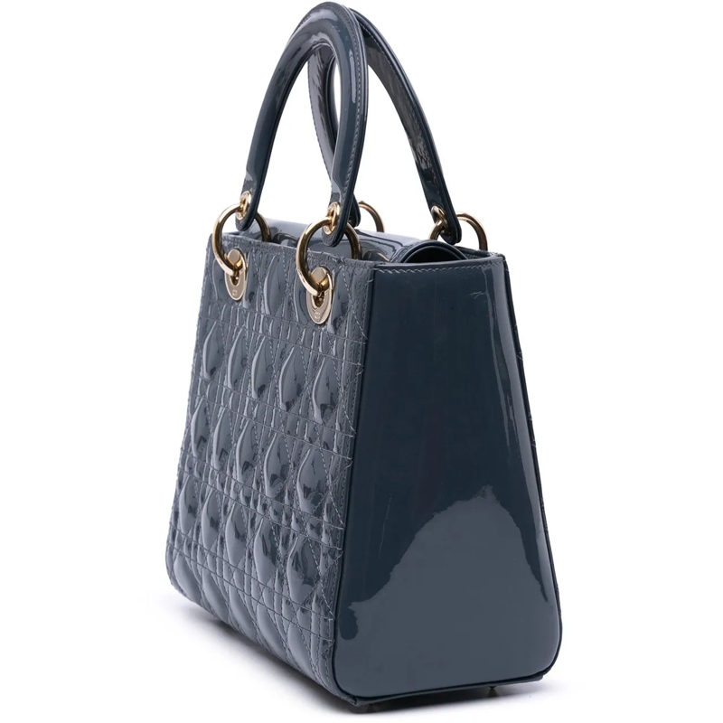 Christian Dior Schultertasche Medium Patent Cannage Lady Dior blau