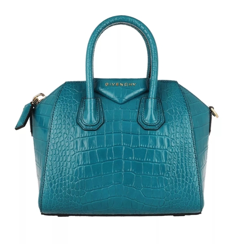 Givenchy Antigona Mini Bag Croco Effect Leather Teal Blue Crossbodytas