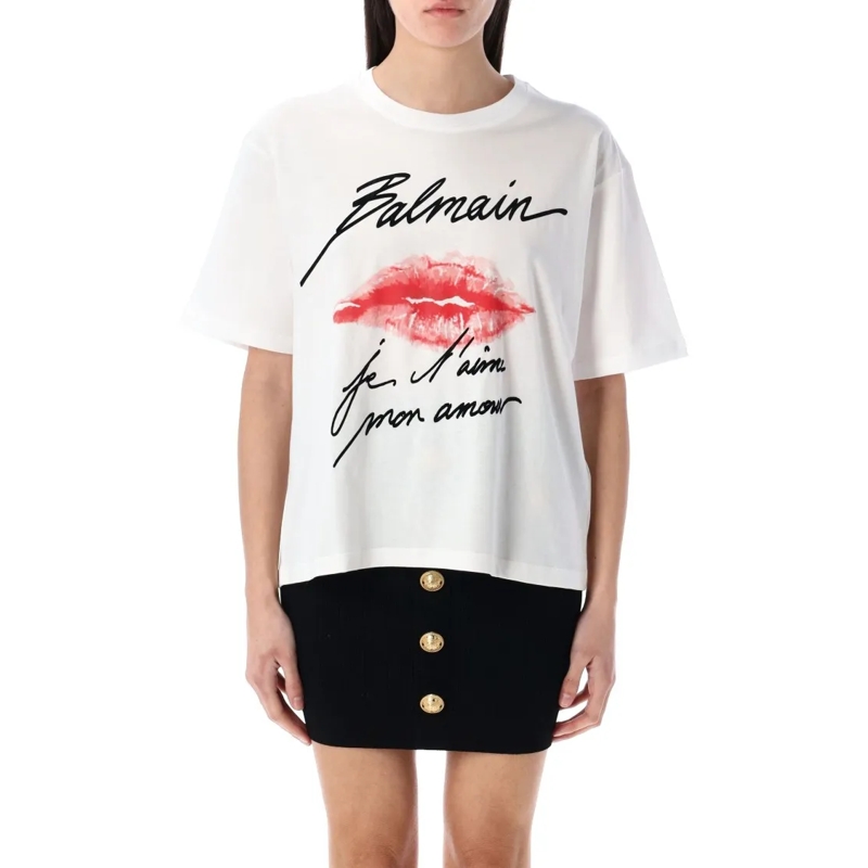 Balmain T-Shirt Graphic Kiss Print T-Shirt With Relaxed Fit White