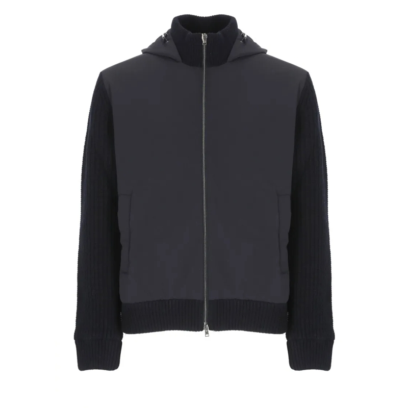 Herno  High Neck Virgin Wool Jacket With Padded Contrast  Blue