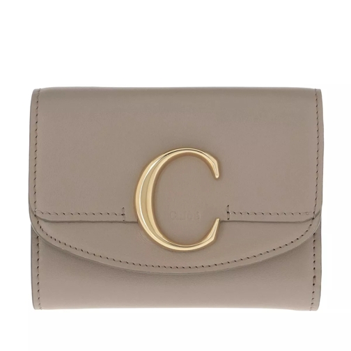 Chloé Small Trifold Wallet Shiny Calfskin Motty Grey Tri-Fold Portemonnaie