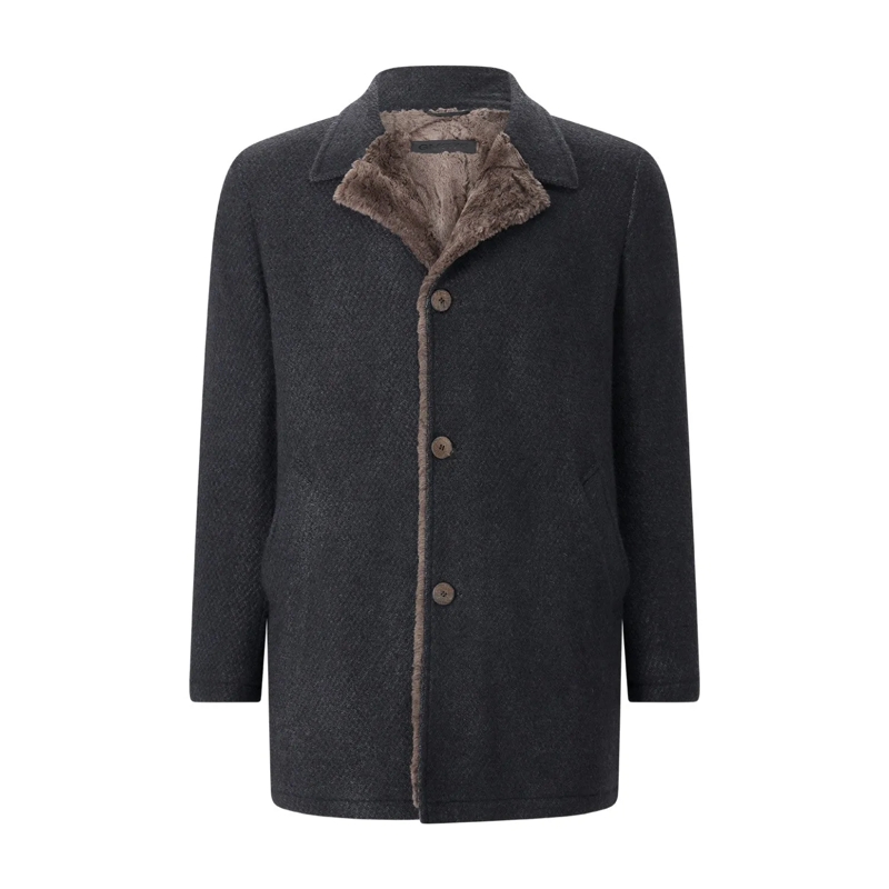 GMS-75 Wollen jas Wollmantel mit Pelzfutter blau