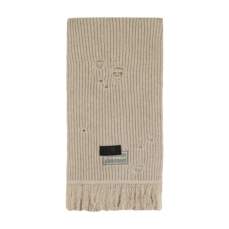 MM6 Maison Margiela Écharpe légère Textured Ribbed Wool Scarf With Frayed Edges Neutrals