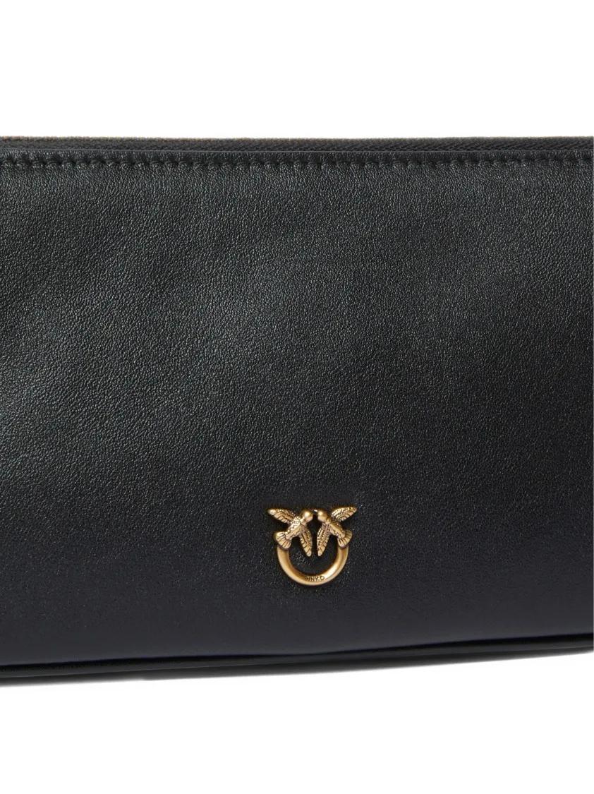 pinko Crossbody bags Structured Handbag With Smooth Black Leather Finis in zwart