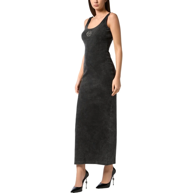 Philipp Plein Maxikleid Langes Tank-Kleid Hexagon Verziert grau(Image 4)