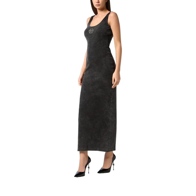 Philipp Plein Maxikleid Langes Tank-Kleid Hexagon Verziert grau(Image 2)