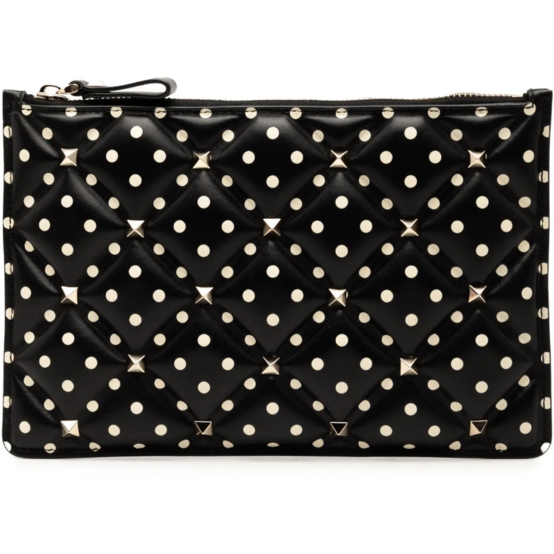 Valentino Garavani Clutch Leather Polka Dot Rockstud Clutch schwarz