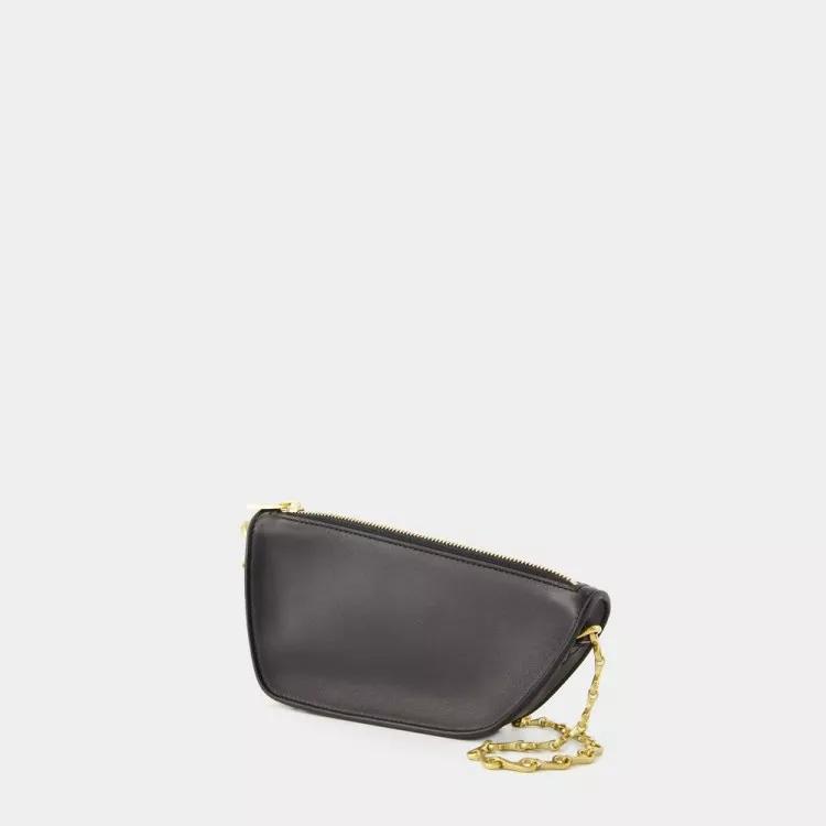 Burberry Shoppers Micro Shield Wallet On Chain Leather Black in zwart