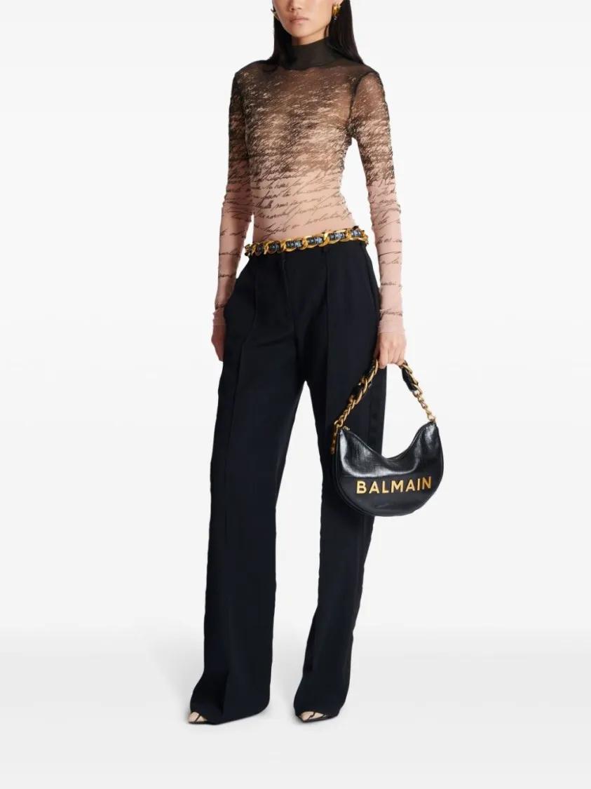 Thumbnail - Balmain Hobo Bags - Black Leather Shoulder Bag With Gold-Tone Logo - Gr. unisize - in Schwarz - für Damen