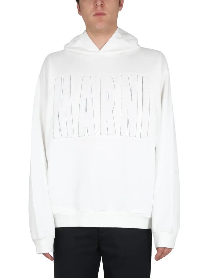 Thumbnail - Marni - Hooded Sweatshirt With Front Logo And Relaxed Fit - Größe 50 - weiß