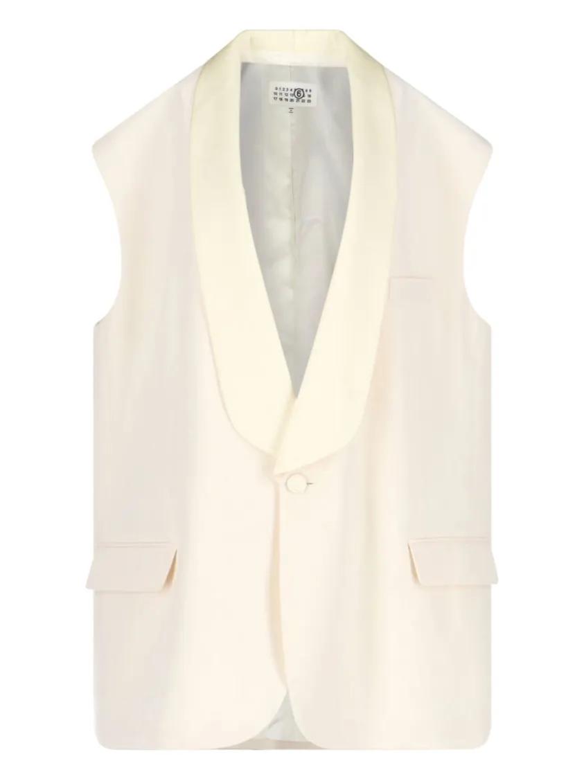 Thumbnail - MM6 Maison Margiela - Virgin Wool Blend Vest Jacket – Cream - Größe 40 - beige