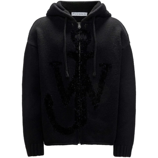 J.W.Anderson Black Anchor-Logo Zip Hoodie Black Hoodie