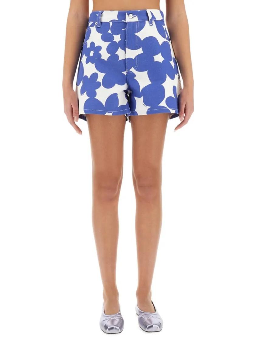 Thumbnail - Marni - Floral Pattern High-Waisted Cotton Shorts - Größe 42 - blau