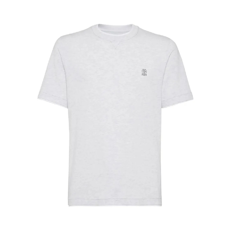 Brunello Cucinelli T-Shirt Short-Sleeved Crew Neck T-Shirt With Embroidered L White