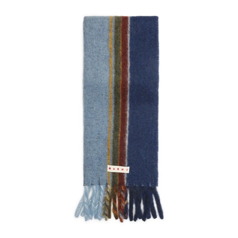 Marni Écharpe légère Textured Wool Scarf With Playful Fringes Blue