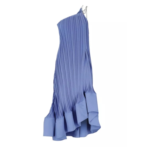 Lanvin Satin Pleated Dress Blue 