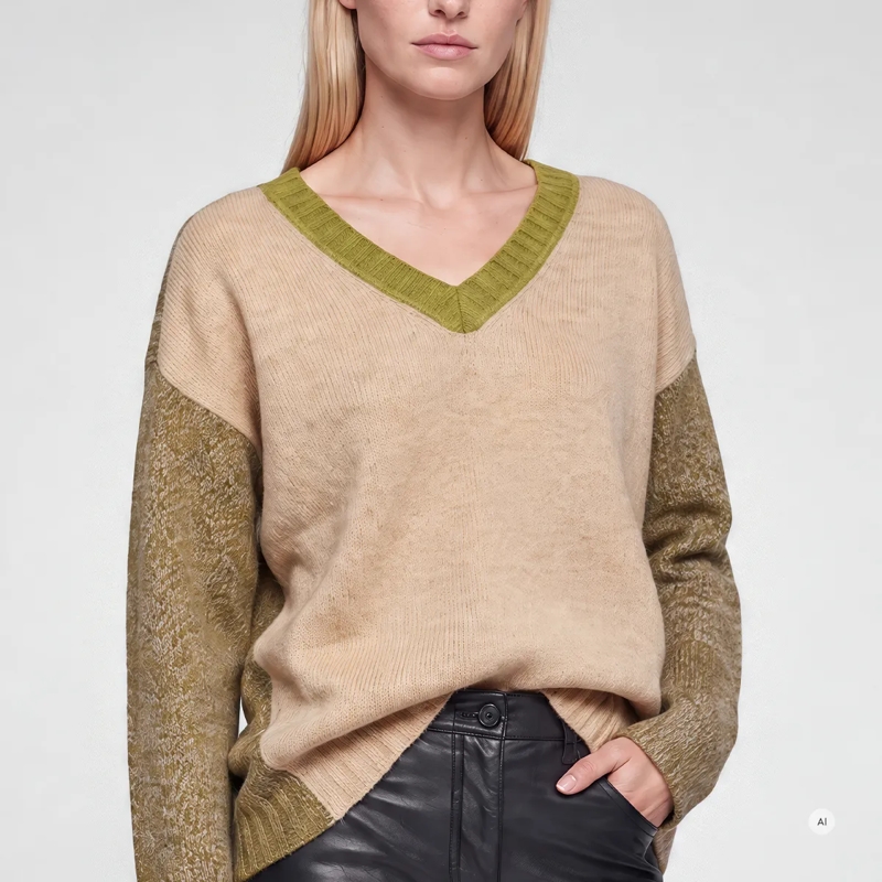 Marc Aurel Pullover- Rippen-Abschlüsse- 3-farbige Aufteilu sand