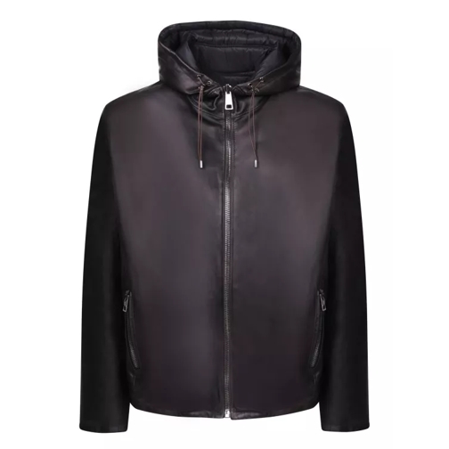 Dell'oglio Hooded Leather Jacket Black Vestes en cuir