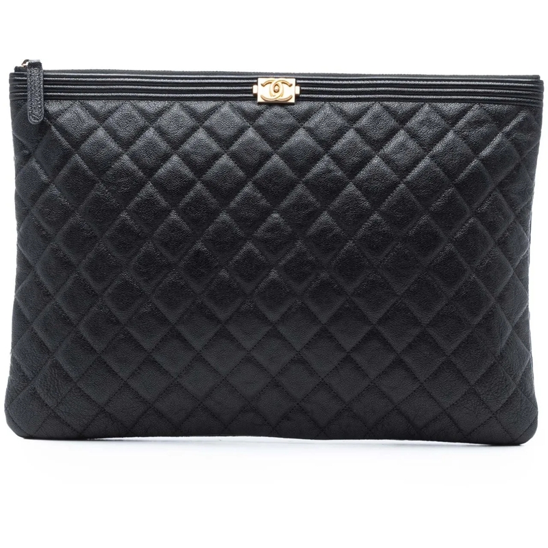 Chanel Pochette Large Quilted Caviar Boy O Case Clutch schwarz