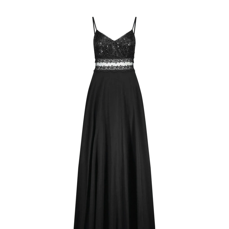 Vera Mont Maxikleid Cocktailkleid mit Paillettenbesatz Schwarz