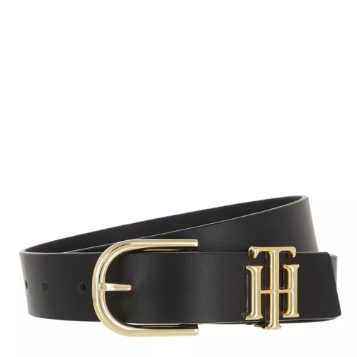 Tommy Hilfiger TH Lux Logo Belt Leather Black Cintura in pelle