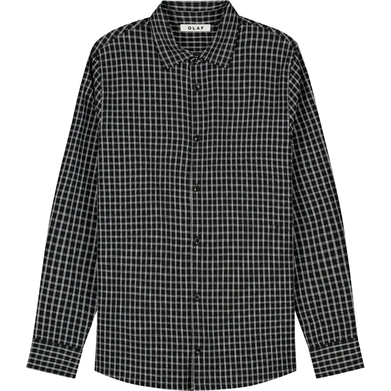ØLÅF  Olaf Checked Seersucker Ls Shirt Lange Mouw Overhe schwarz