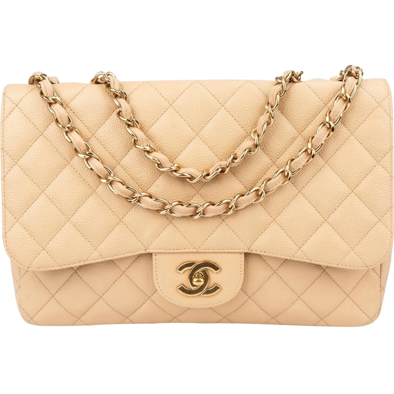 Chanel Tote Chanel Quilted Caviar Leather Jumbo Single Flap Cr beige