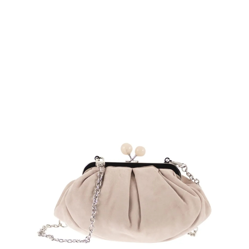 Max Mara Clutch Gathered Pleated Clutch Bag In Soft Suede Leather Pink