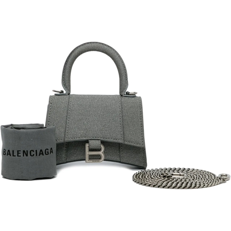 Balenciaga Schultertasche Mini Glitter Hourglass Satchel grau