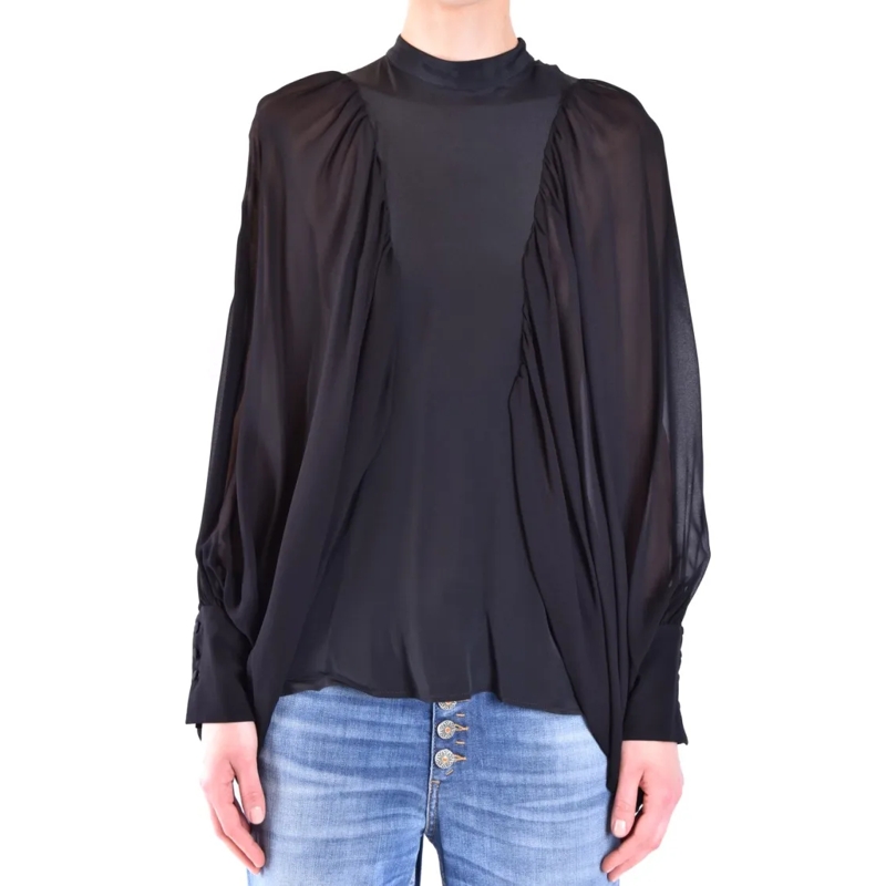 Dondup Blouse Sheer Bishop Sleeve Black Blouse Black