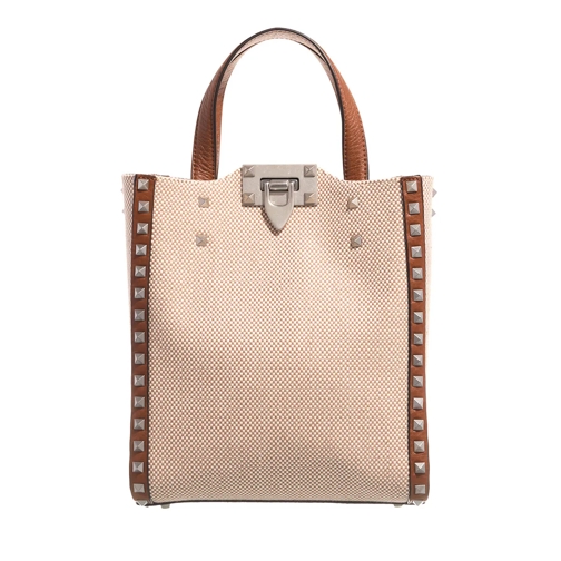 Valentino Garavani Tote Small Tote Bag Canvas Natural Tobacco