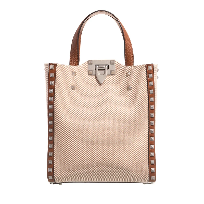 Valentino Garavani Tote Small Tote Bag Canvas Natural Tobacco